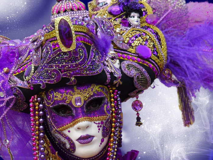The Venetian mask was a mask to disguise the wearer of their wealth and social standing in Venice, Italy. Wearing a mask allowed people of all social strata to mingle among each other.