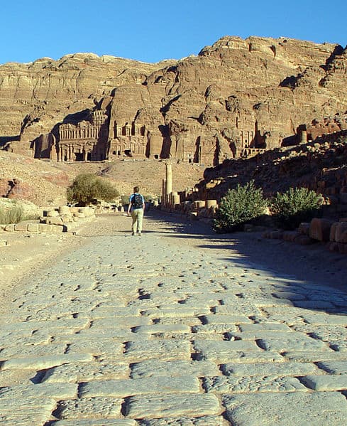 Decumanus Maximus (the intersecting axis of Cardo) was the main street in Petra, Jordan with commercial shops on both sides