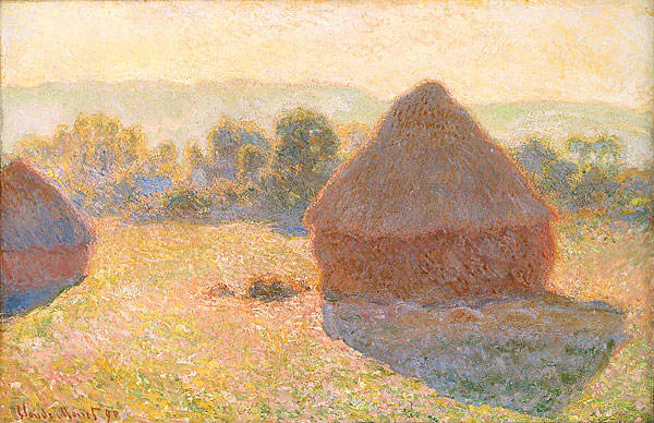 "Meules, milieu du jour" painted by Claude Money in 1890-91. Oil on canvas; 65.6 × 100.6 cm (25.8 × 39.6 in). Current location: National Gallery of Australia