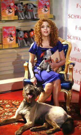 Bernadette Peters and her rescue dog (which she baught with the help of her close friend, Mary Tyler Moore), at FAO Schwarts promoting her new book and stuffed doggie, Broadway