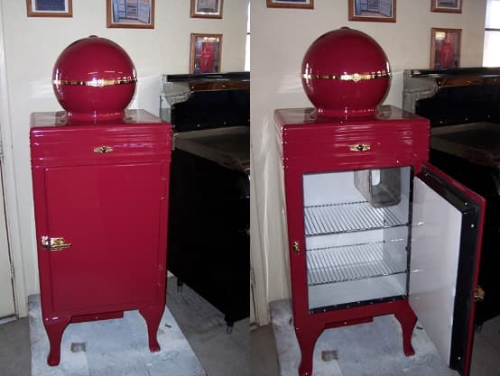1920's GE Ball Top Refrigerator with 24 carat gold hardware, source: www.antiquevintageappliances.com