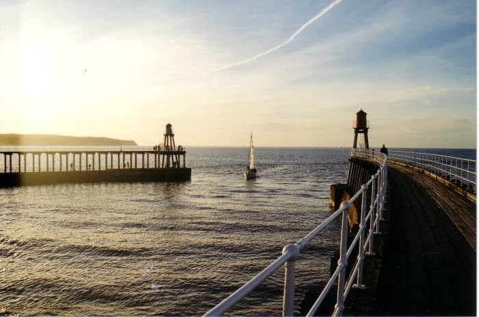 Whitby Harbour mouth, where the Demeter would have headed to get out of the storm but in the story she was forced onto the rocks by the power of the sea along this coast