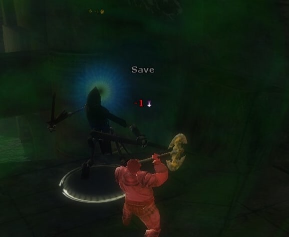 Dungeonraider defends against a skeletal mage, a rare encounter found in a secret area within the Cannith Aqueduct. These sorts of secret areas normally yield tough monsters and better than average loot.