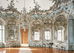 Hall of Mirrors in the Amalienburg Pavilion at Nymphenburg Palace in Munich designed by Francois de Cuvilliés the Elder in the 1730s.