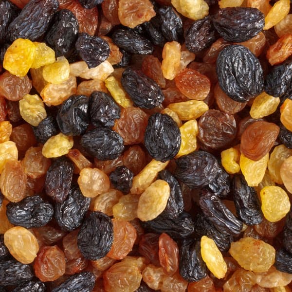 One cup of raisins contains 3g of soluble fiber. The soluble fiber together with the polyphenols found in raisins both interfere with cholesterol absorption.
