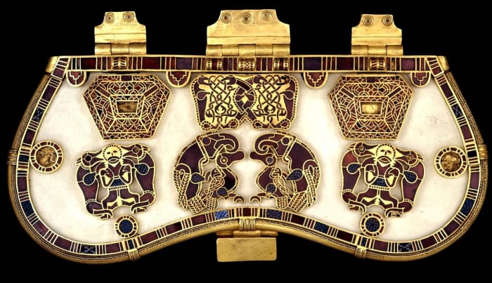 Reconstructed purse cover from Sutton Hoo - the archaeological discovery was made in the summer before WWII began