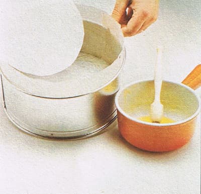 1. Cut lining for base, Make it 2 ½ "deeper than the tin and allow a 1" overlap. Make a ½ " fold along one of the longer edges and crease firmly. Snip diagonally to fold at ½ "intervals. Grease sides and base of tin. Place lining. Grease again.