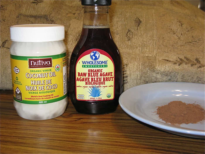 The chocolate bark requires just three ingredients: coconut oil, agave nectar, and cocoa. I like to add nut butter as a fourth ingredient.
