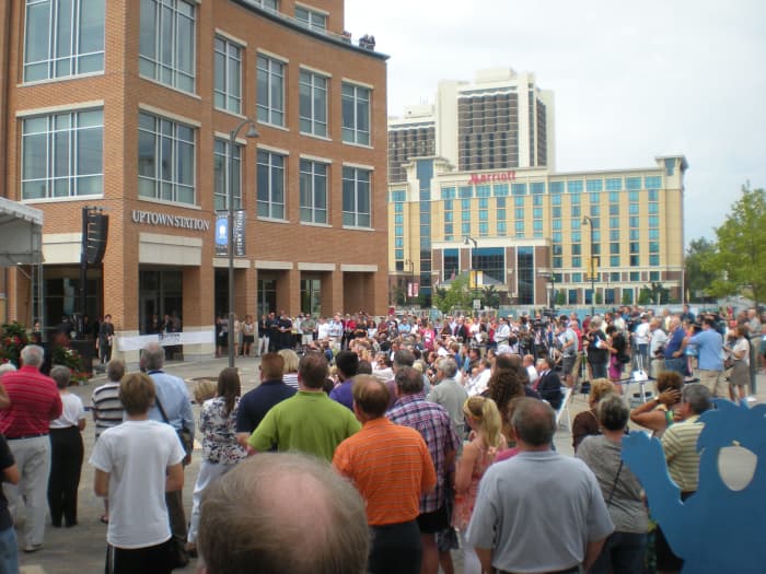 Hundreds turn out for the grand opening of the new Uptown Station in Normal, Illinois on July 14, 2012.
