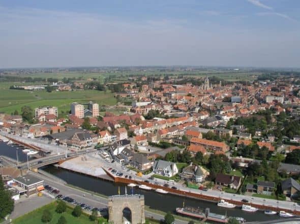 Photo of Diksmuide Taken from the Yser Tower. On the foreground: the Yser Canal running through Diksmuide