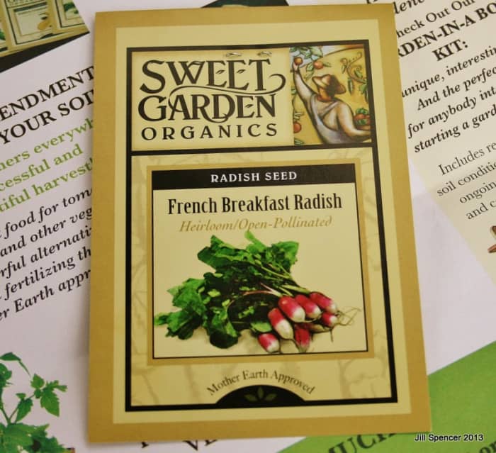 Flower & vegetable seed is available for free from various online sources. Pictured: free radish seed from Sweet Corn Organic Nursery.