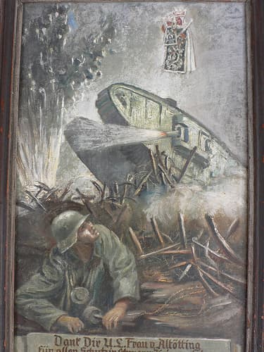 One of the paintings left at the shrine by a grateful pilgrim. The photo shows a small image of Our Lady of Altotting in the upper right.