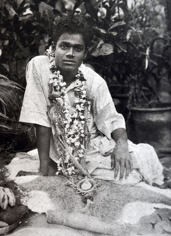 Swami seated on the "Sai Baba Gundu" or the Sai Baba rock on which He gave His first ever sermon to humanity - Manasa Bhajare guru Charanam.