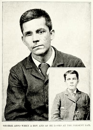 George Appo, Chinese-Irish professional pick-pocket and green goods scammer of 19th Century Five Points gangland: Before and after losing his eye from a gun shot.