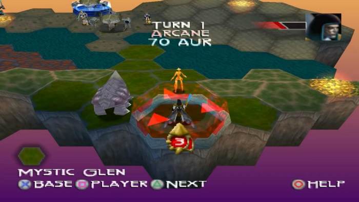 The glowing spot on the right indicates that there's AUR present. AUR acts as the games resource on the map field, allowing you to purchase new units and use special powers.