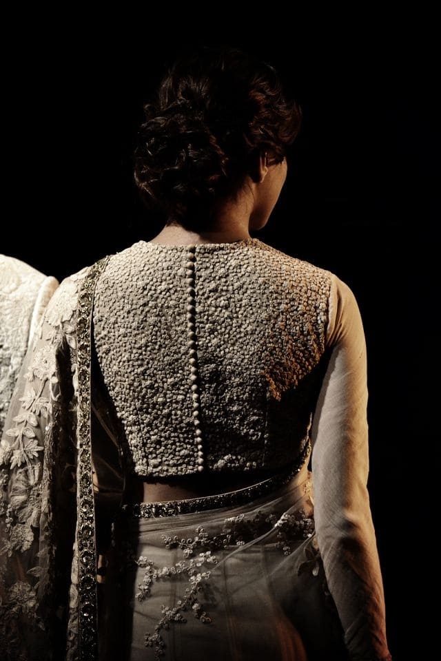 Sabyasachi saree blouse back with potli buttons. Absolutely sensationally elegant Ivory colored Sabyasachi Designer Blouse back
