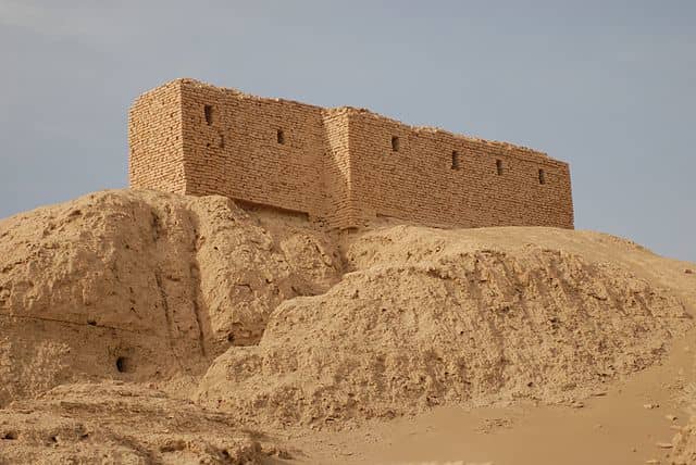 Ruins of a temple platform in Nippur-the brick structure on top was constructed by American archaeologists around 1900.