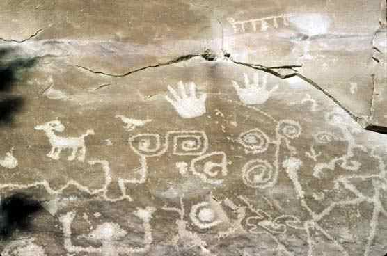 Sipapu, means Womb of Mother Earth. A petroglyph in Mesa Verde National Park. The boxy spiral shape likely represents the sipapu, the place where the Hopi believe they emerged from the earth after the flood into (this) the fourth world.