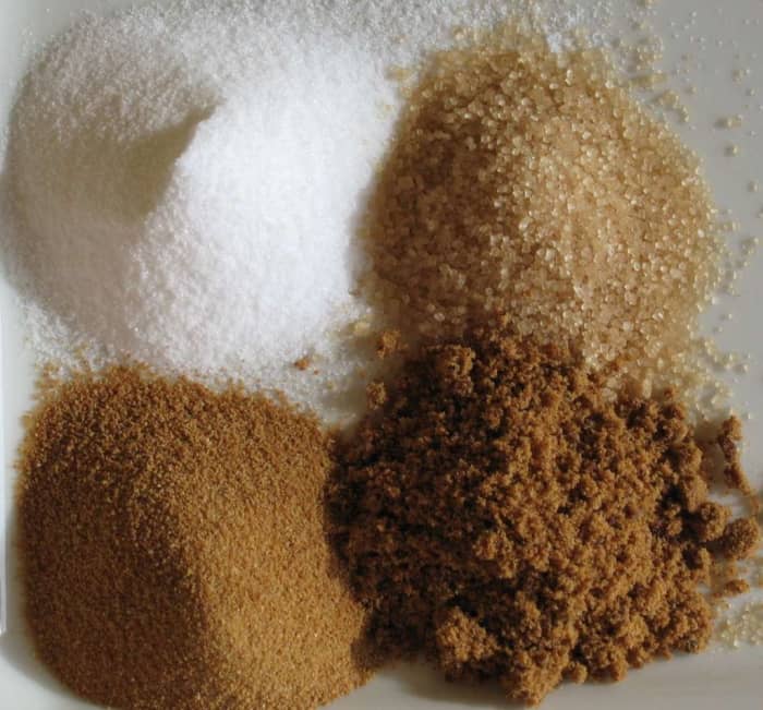 Various stages of sugar purity and refinement. Part of the industrialization of sugar was producing more refined and higher quality sugar.