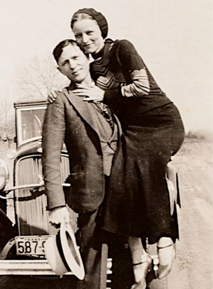 Bonnie and Clyde, Depression era heroes who robbed banks and gas stations and eluded the law until the law murdered them.