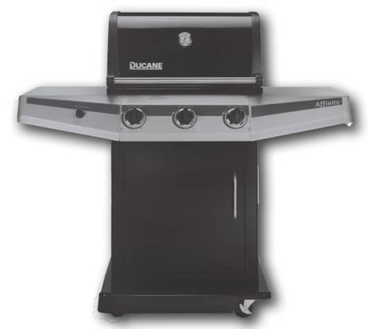 Ducane 2010 Affinity 3100 gas barbecue grill. Ducane uses a porcelain enamel heat shield on both models over each pipe burner instead of the stainless briquette tray.