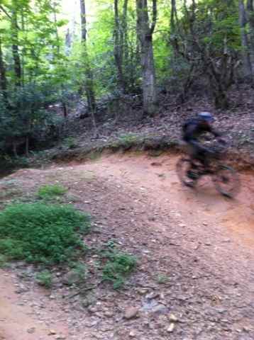 Greens Lick Trail has many feature. This step-up hip jump near the end of the trail follows a series of jumps and waterbreaks that are nicely incorporated into the terrain.
