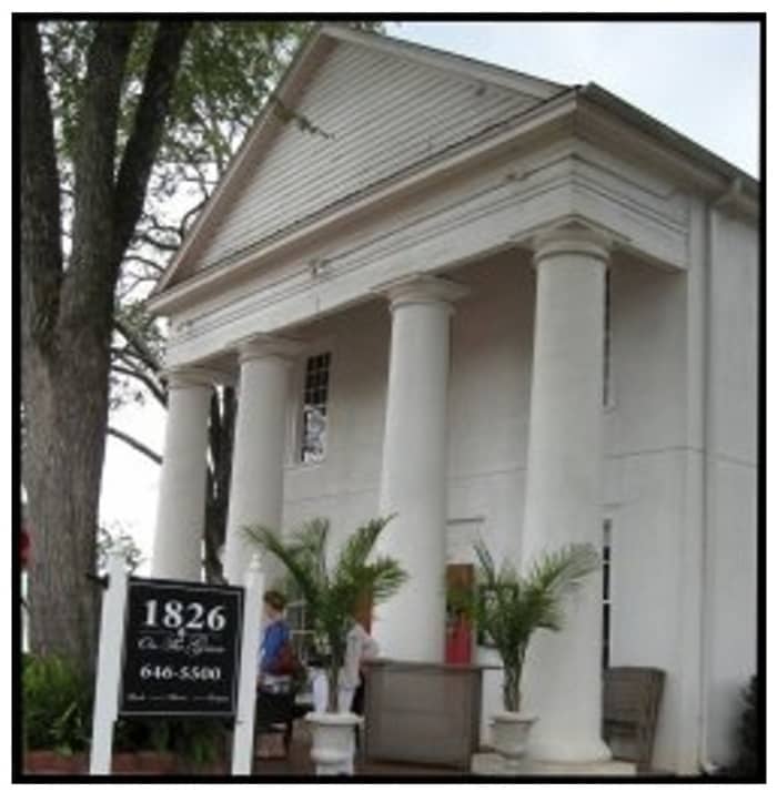 The restaurant 1826 On The Green is located in the old Farmer's Hall building on the square in Pendleton.