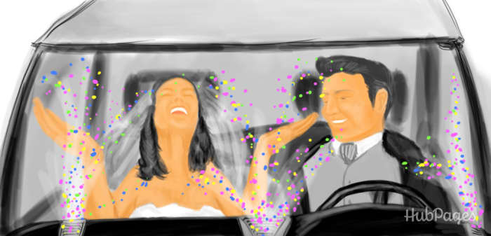 If the bride has already pulled a prank on you, get her back by filling the AC vents of the getaway car with confetti.