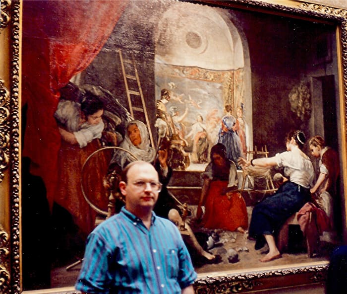 The Fable of Arachne, also known as The Spinners, by Velazquez with my husband standing in front of it.