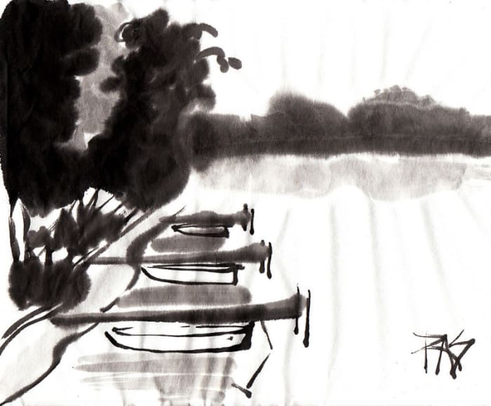 Docks on Spider Lake 2 -- Robert A. Sloan from photo reference posted by WC member Helen on WetCanvas.com