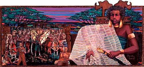 Artistic impression of Queen Nzingha. Queen Anna Nzinga (circa 1581--1663) one of the great women rulers of Africa. She is also known as Ana de Sousa Nzingha Mbande and was a 17th century queen (muchino a muhatu) of the Ndongo and Matamba Kingdoms of