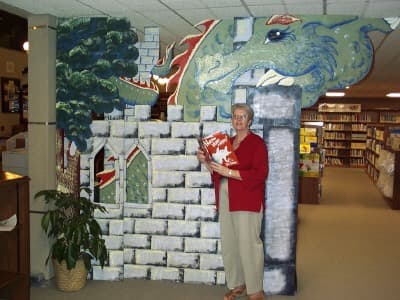 Entrance to the Children's Area - Weslaco Public Library, TX. That's me, standing by the castle.
