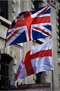 The Union Flag and the flag of England - the Union Flag (Union Jack) incorprates the Cross of St George to represent England and Wales