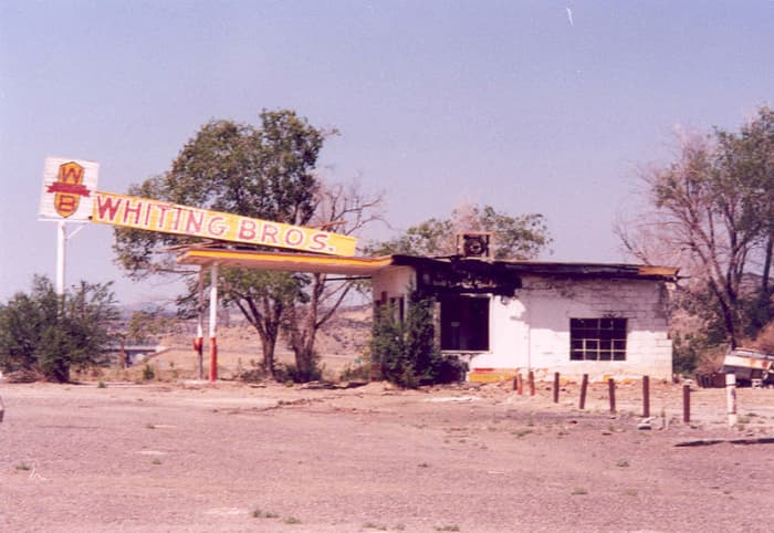 The Whiting Bros. gas station in New Mexico is one of hundreds of abandoned buildings in ghost towns throughout the state.