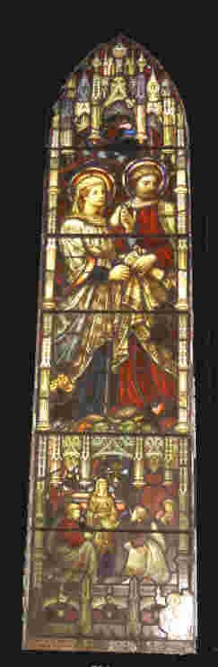 Stained glass window depicting Priscilla and Aquila in St. John's Anglican Church in Heidelberg, Victoria, Australia
