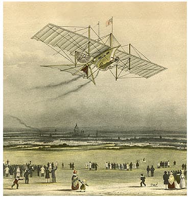 An Artist's Conception of the Steam Powered Airplane, the "Arial" in Flight. This drawing was published in newspapers of the time to solicit investors in the scheme.