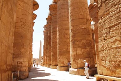 Everything in Karnak in in a gigantic scale; the site covers over two square miles, contains about 10 Cathedrals, and the Temple of Amun is the largest religious building ever built.