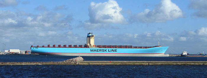 Emma Maersk - currently the largest container ship on earth. Look at how small the ship next to it look. Image credit: Wikipedia Commons.