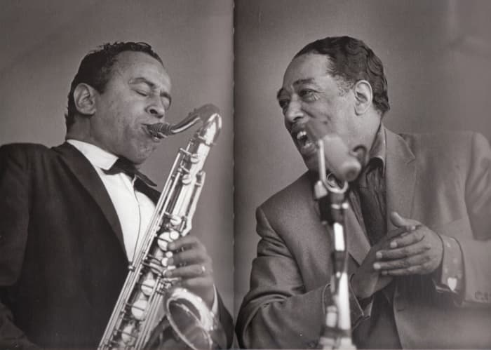 Duke Ellington and Paul Gonsalves at the Monterey Jazz Festival in 1960. The photo was taken during one of Paul's extended solos.