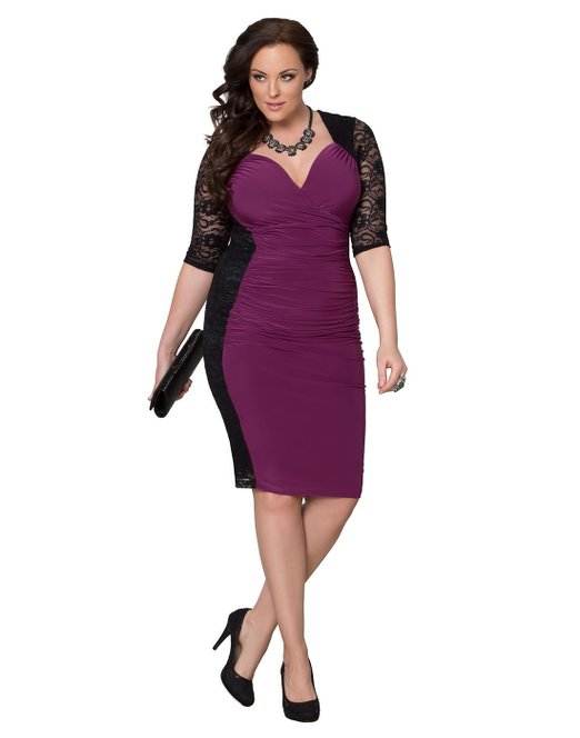The silky stretch fabric on the front of the dress elegantly flatters your curves while the ruching in the mid-section masks any tummy troubles.