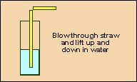 Water and Air Trombone- Cut a straw one inch from the top end about 3/4 of the way through. Bend and blow through the short end while you move the other one up and down. For an air trombone pinch different lengths of the straw.