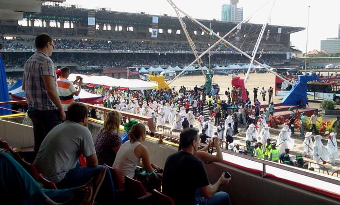 The Eyo festival is indeed a tourist attraction. When the carnival is on, the masquerades, all dressed in white flowing gowns, throng the Tafawa Balewa Square in Lagos. (Picture taken on Saturday, 26th November 2011)