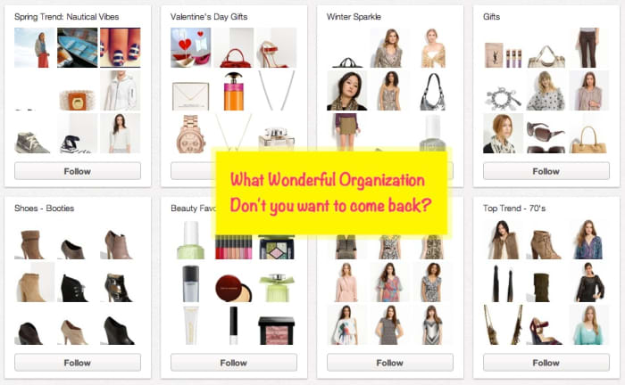 Look at the Elegant Organization from Nordstrom! You bet that their viewers will check back often to see what new ideas they will showcase!
