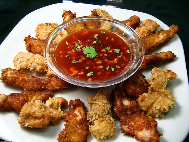 Flatten chicken with the meat mallet to make chicken strips.