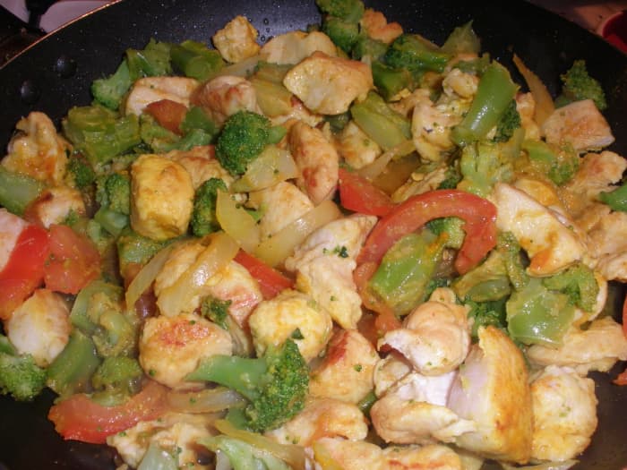 Here I have added the spices and mixed them in while giving the ingredients time to cook.