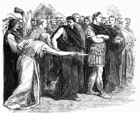 'Beware of the Ides of March' Soothsayer to Julius Caesar who would soon become a Kebab to the Roman Senate.