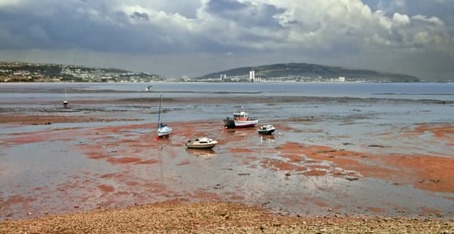 Swansea Bay at low tide. Svein Haraldsson established a settlement on the island in the Tawy after his ship suffered damage in the Bristol Channel