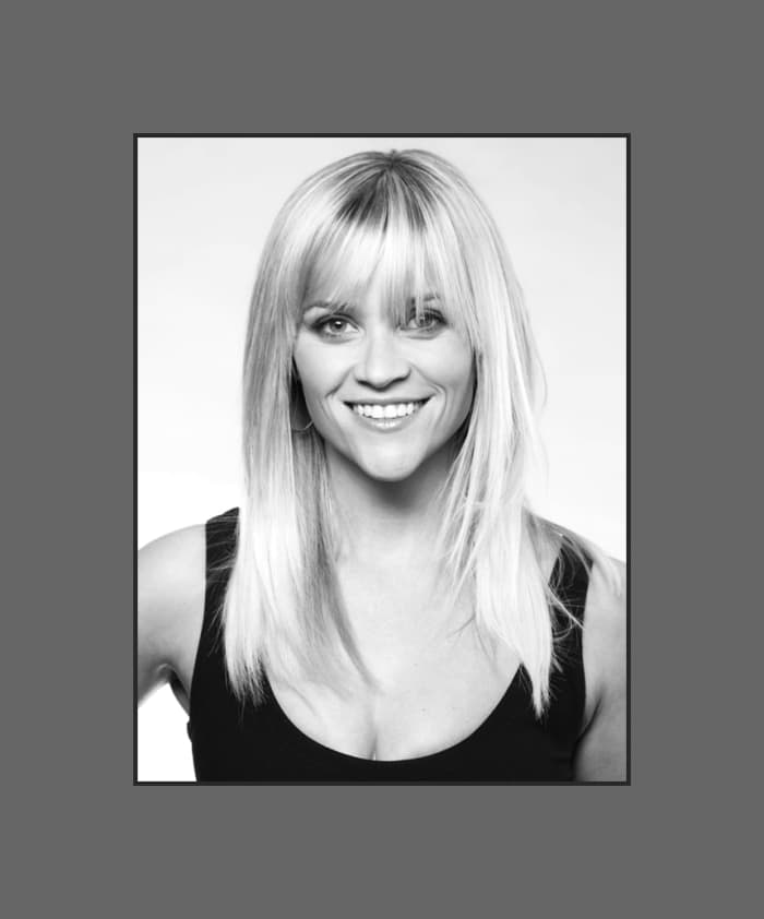 Reese Witherspoon's hairstyle with long choppy bangs looks very flattering to her heart shaped face - 2013 Hairstyles with Bangs for Round, Oval, Square, Heart, Oblong Face