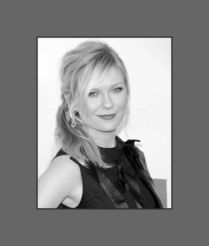 Kirsten Dunst wears long wispy soft bangs that make her face look narrower. Great bangs for round face - 2013 Hairstyles with Bangs for Round, Oval, Square, Heart, Oblong Face