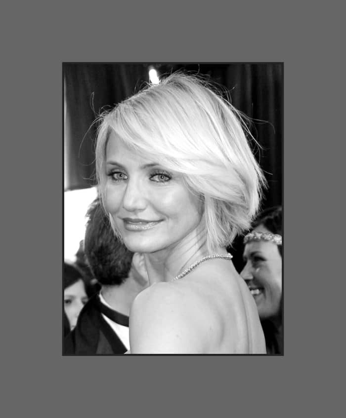Cameron Diaz wears the sultry side-swept bangs look very flattering for round faces - 2013 Hairstyles with Bangs for Round, Oval, Square, Heart, Oblong Face